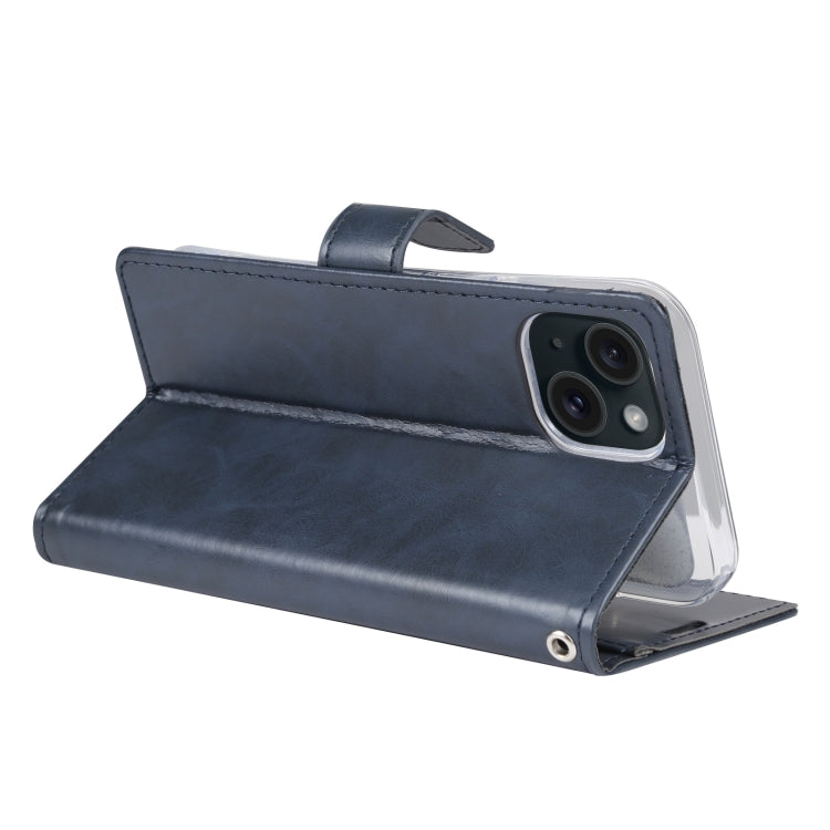 For iPhone 15 Plus GOOSPERY BLUE MOON Crazy Horse Texture Leather Phone Case(Dark Blue) - HoMEdemic™ 
