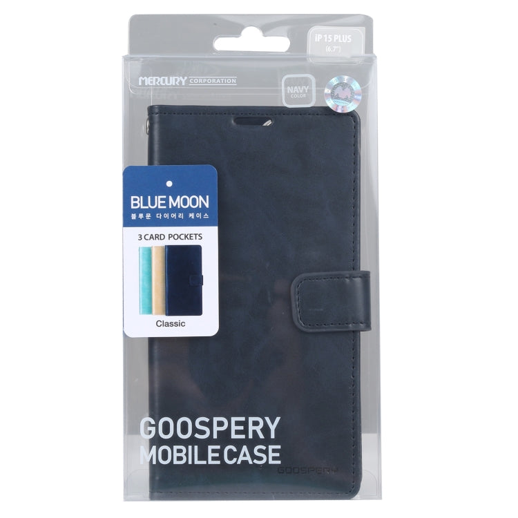 For iPhone 15 Plus GOOSPERY BLUE MOON Crazy Horse Texture Leather Phone Case(Dark Blue) - HoMEdemic™ 