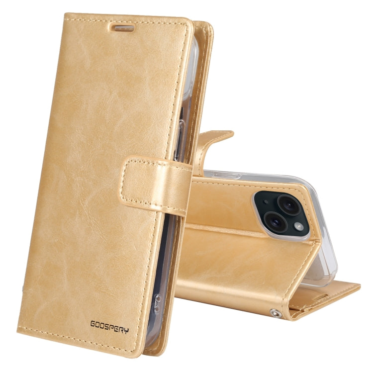 For iPhone 15 GOOSPERY BLUE MOON Crazy Horse Texture Leather Phone Case(Gold) - HoMEdemic™ 