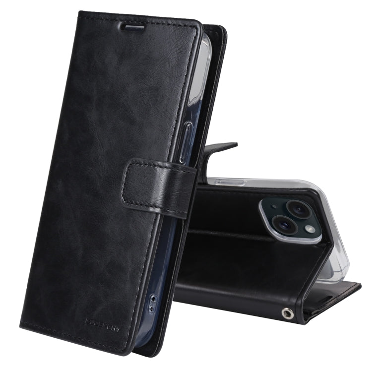 For iPhone 15 GOOSPERY BLUE MOON Crazy Horse Texture Leather Phone Case(Black) - HoMEdemic™ 