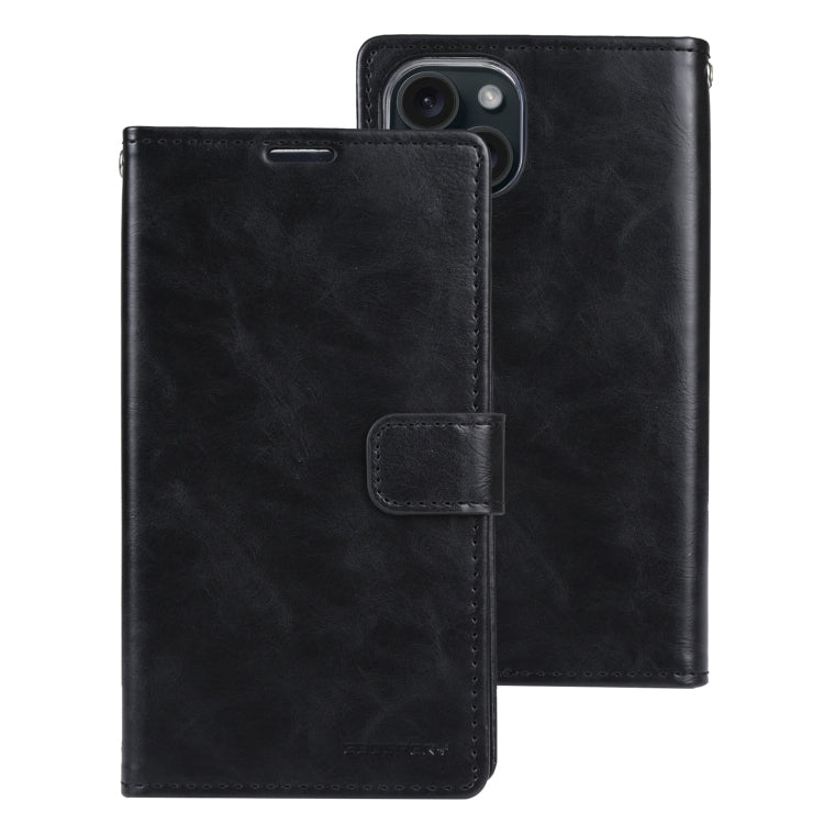 For iPhone 15 GOOSPERY BLUE MOON Crazy Horse Texture Leather Phone Case(Black) - HoMEdemic™ 