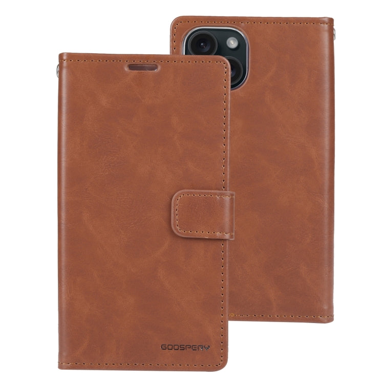 For iPhone 15 GOOSPERY BLUE MOON Crazy Horse Texture Leather Phone Case(Brown) - HoMEdemic™ 