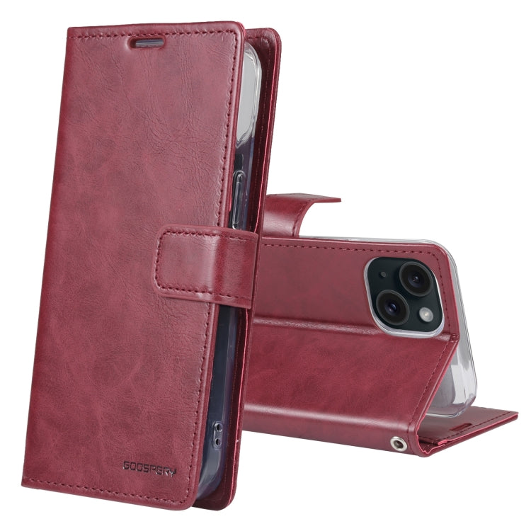 For iPhone 15 GOOSPERY BLUE MOON Crazy Horse Texture Leather Phone Case(Wine Red) - HoMEdemic™ 