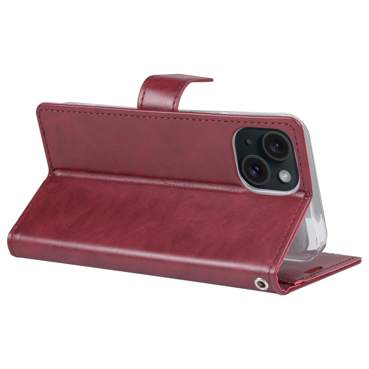 For iPhone 15 GOOSPERY BLUE MOON Crazy Horse Texture Leather Phone Case(Wine Red) - HoMEdemic™ 