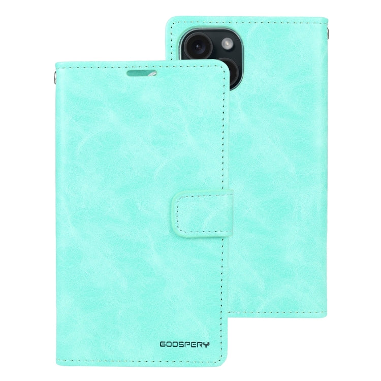 For iPhone 15 GOOSPERY BLUE MOON Crazy Horse Texture Leather Phone Case(Mint Green) - HoMEdemic™ 