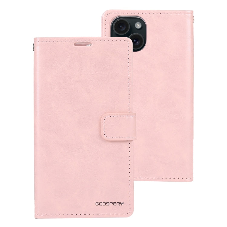 For iPhone 15 GOOSPERY BLUE MOON Crazy Horse Texture Leather Phone Case(Rose Gold) - HoMEdemic™ 