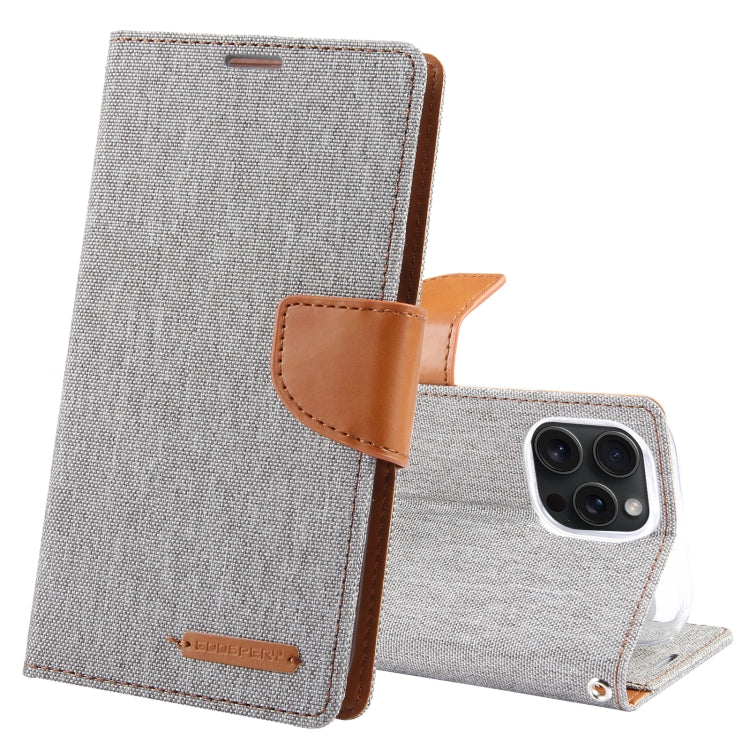 For iPhone 15 Pro Max GOOSPERY CANVAS DIARY Fabric Texture Flip Leather Phone Case(Grey) - HoMEdemic™ 