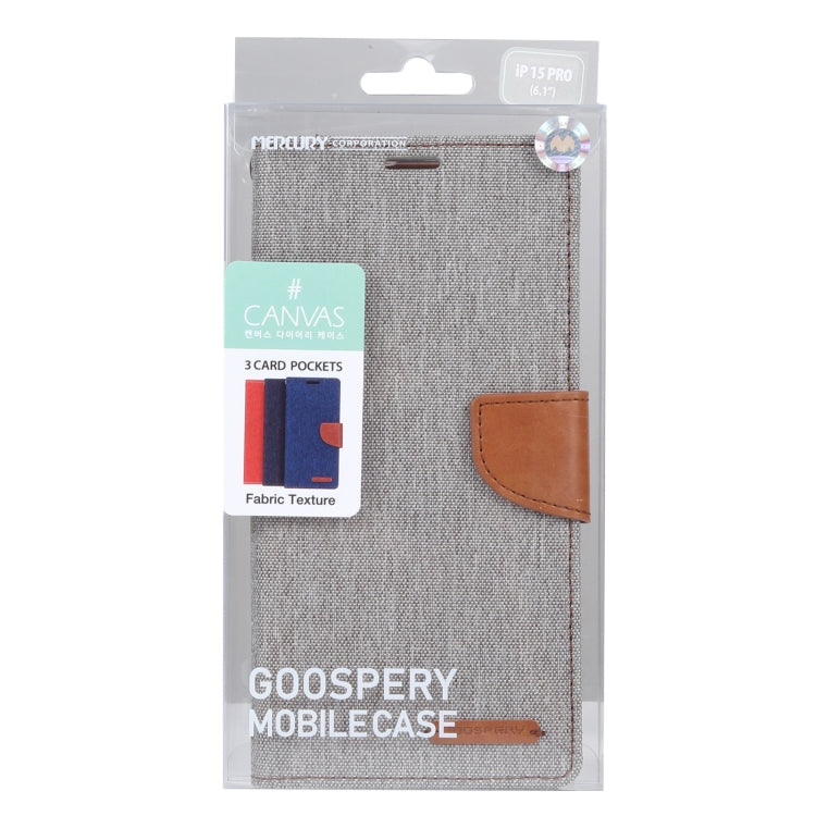 For iPhone 15 Pro Max GOOSPERY CANVAS DIARY Fabric Texture Flip Leather Phone Case(Grey) - HoMEdemic™ 