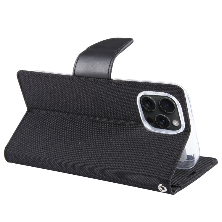 For iPhone 15 Pro Max GOOSPERY CANVAS DIARY Fabric Texture Flip Leather Phone Case(Black) - HoMEdemic™ 
