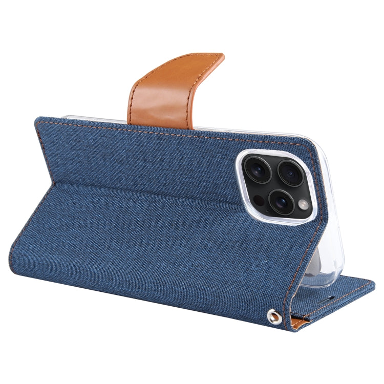 For iPhone 15 Pro GOOSPERY CANVAS DIARY Fabric Texture Flip Leather Phone Case(Navy Blue) - HoMEdemic™ 