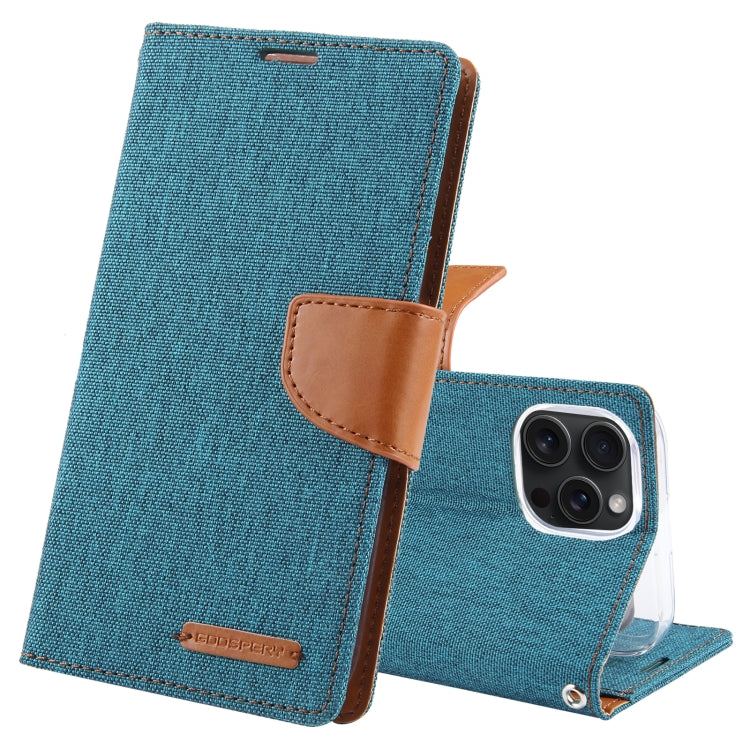 For iPhone 15 Pro GOOSPERY CANVAS DIARY Fabric Texture Flip Leather Phone Case(Green) - HoMEdemic™ 