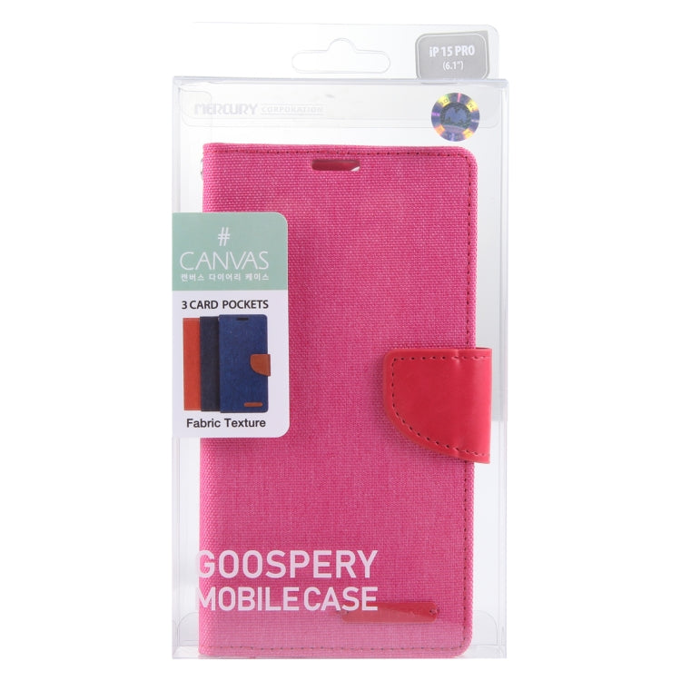 For iPhone 15 Pro GOOSPERY CANVAS DIARY Fabric Texture Flip Leather Phone Case(Rose Red) - HoMEdemic™ 