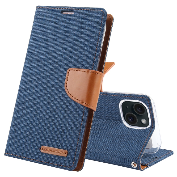 For iPhone 15 Plus GOOSPERY CANVAS DIARY Fabric Texture Flip Leather Phone Case(Navy Blue) - HoMEdemic™ 