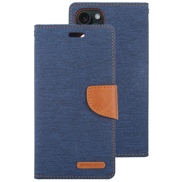 For iPhone 15 Plus GOOSPERY CANVAS DIARY Fabric Texture Flip Leather Phone Case(Navy Blue) - HoMEdemic™ 