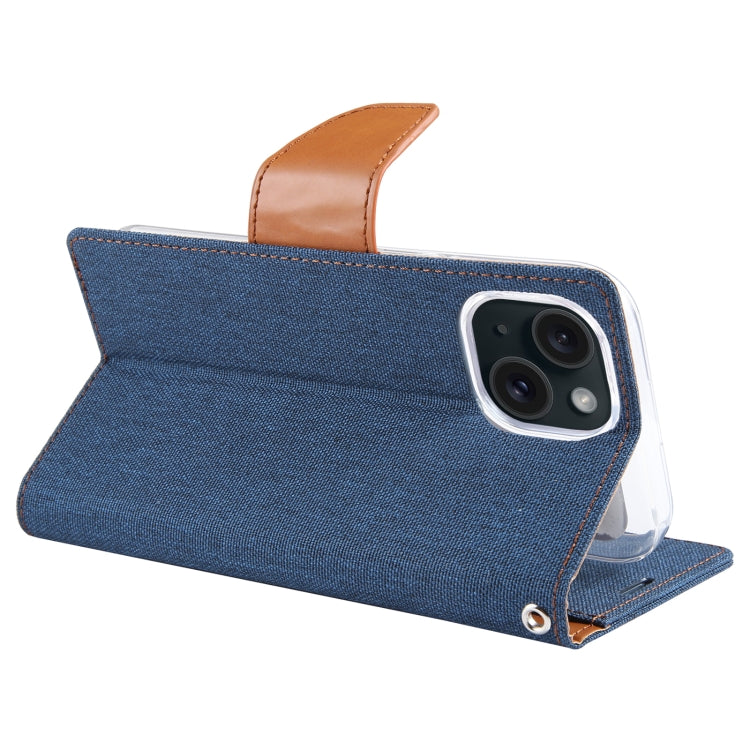 For iPhone 15 Plus GOOSPERY CANVAS DIARY Fabric Texture Flip Leather Phone Case(Navy Blue) - HoMEdemic™ 