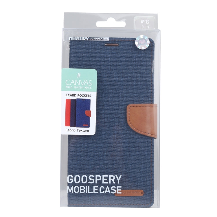 For iPhone 15 Plus GOOSPERY CANVAS DIARY Fabric Texture Flip Leather Phone Case(Navy Blue) - HoMEdemic™ 