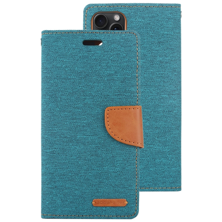 For iPhone 15 Plus GOOSPERY CANVAS DIARY Fabric Texture Flip Leather Phone Case(Green) - HoMEdemic™ 