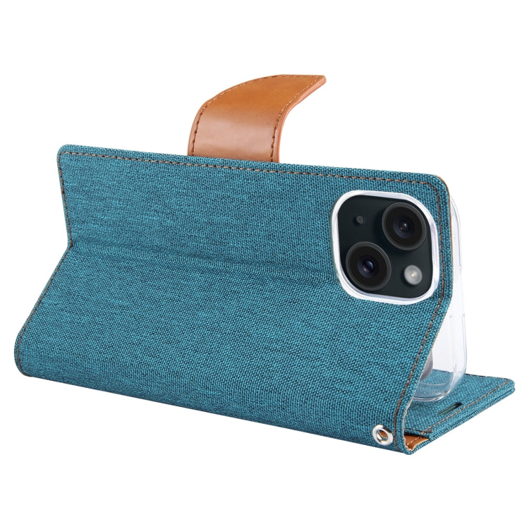 For iPhone 15 Plus GOOSPERY CANVAS DIARY Fabric Texture Flip Leather Phone Case(Green) - HoMEdemic™ 