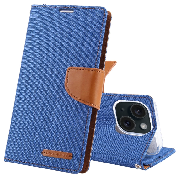 For iPhone 15 Plus GOOSPERY CANVAS DIARY Fabric Texture Flip Leather Phone Case(Blue) - HoMEdemic™ 