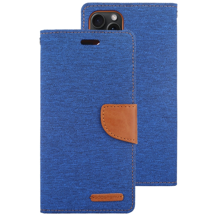 For iPhone 15 Plus GOOSPERY CANVAS DIARY Fabric Texture Flip Leather Phone Case(Blue) - HoMEdemic™ 
