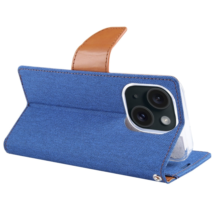 For iPhone 15 Plus GOOSPERY CANVAS DIARY Fabric Texture Flip Leather Phone Case(Blue) - HoMEdemic™ 