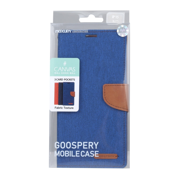 For iPhone 15 Plus GOOSPERY CANVAS DIARY Fabric Texture Flip Leather Phone Case(Blue) - HoMEdemic™ 
