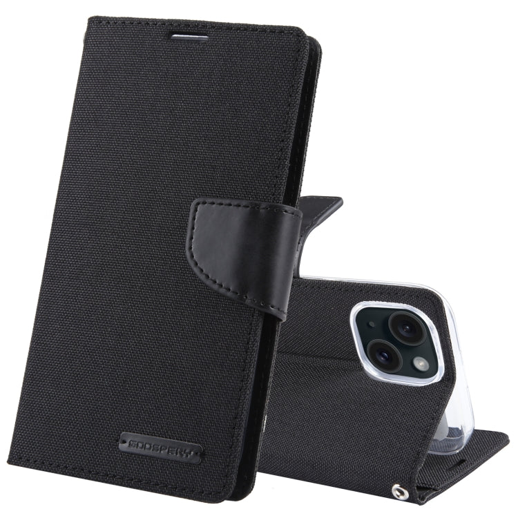 For iPhone 15 Plus GOOSPERY CANVAS DIARY Fabric Texture Flip Leather Phone Case(Black) - HoMEdemic™ 