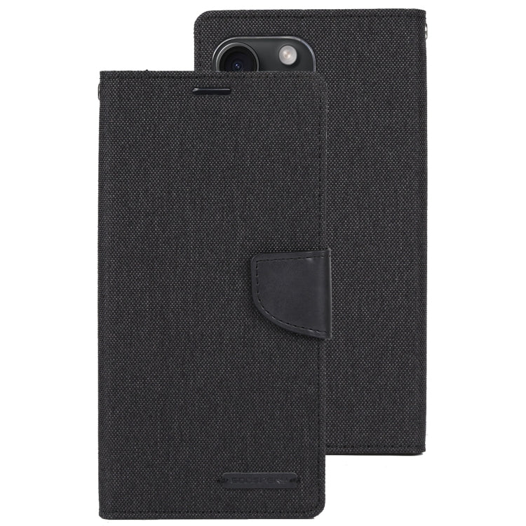 For iPhone 15 Plus GOOSPERY CANVAS DIARY Fabric Texture Flip Leather Phone Case(Black) - HoMEdemic™ 