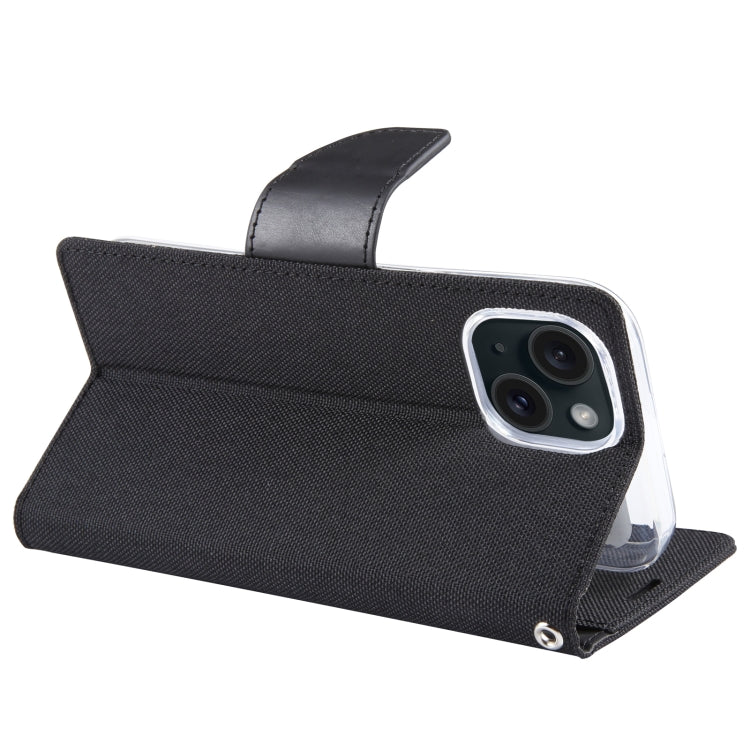 For iPhone 15 Plus GOOSPERY CANVAS DIARY Fabric Texture Flip Leather Phone Case(Black) - HoMEdemic™ 