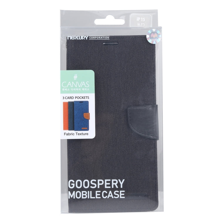 For iPhone 15 Plus GOOSPERY CANVAS DIARY Fabric Texture Flip Leather Phone Case(Black) - HoMEdemic™ 