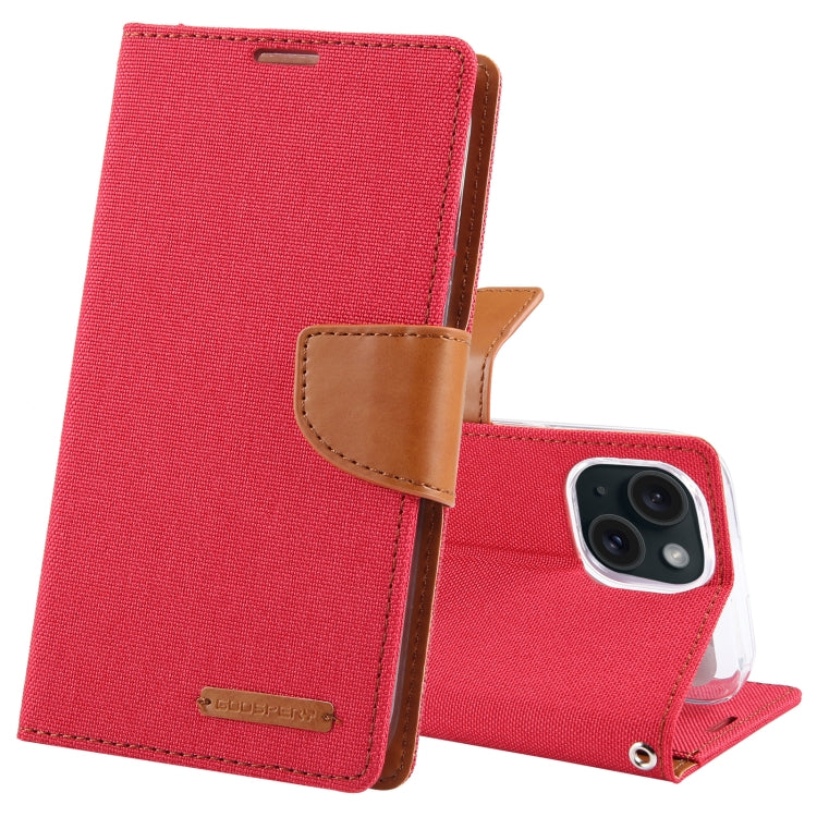 For iPhone 15 GOOSPERY CANVAS DIARY Fabric Texture Flip Leather Phone Case(Red) - HoMEdemic™ 
