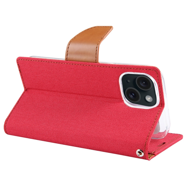 For iPhone 15 GOOSPERY CANVAS DIARY Fabric Texture Flip Leather Phone Case(Red) - HoMEdemic™ 