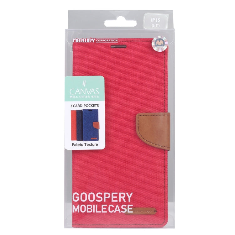 For iPhone 15 GOOSPERY CANVAS DIARY Fabric Texture Flip Leather Phone Case(Red) - HoMEdemic™ 