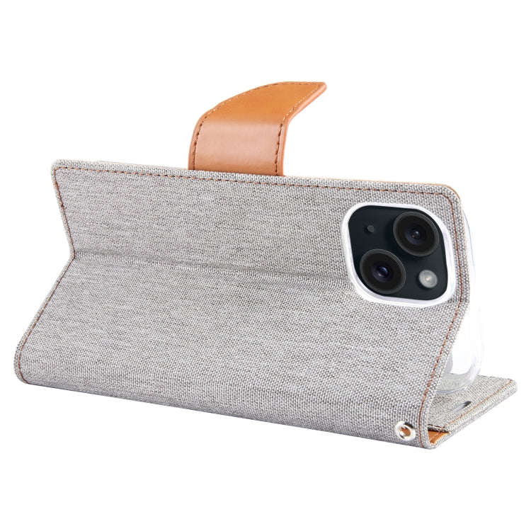 For iPhone 15 GOOSPERY CANVAS DIARY Fabric Texture Flip Leather Phone Case(Grey) - HoMEdemic™ 