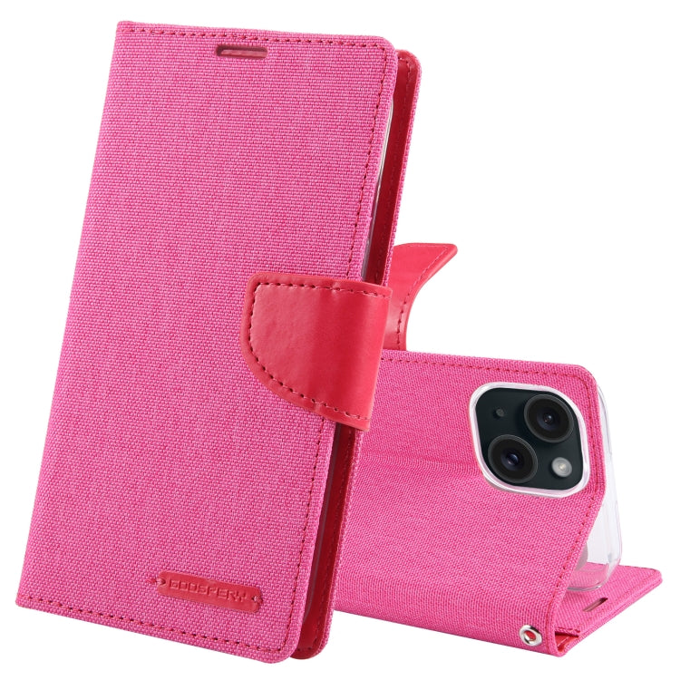 For iPhone 15 GOOSPERY CANVAS DIARY Fabric Texture Flip Leather Phone Case(Rose Red) - HoMEdemic™ 