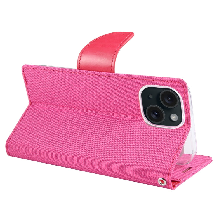 For iPhone 15 GOOSPERY CANVAS DIARY Fabric Texture Flip Leather Phone Case(Rose Red) - HoMEdemic™ 