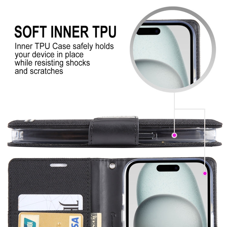 For iPhone 15 Pro GOOSPERY CANVAS DIARY Fabric Texture Flip Leather Phone Case(Grey) - HoMEdemic™ 