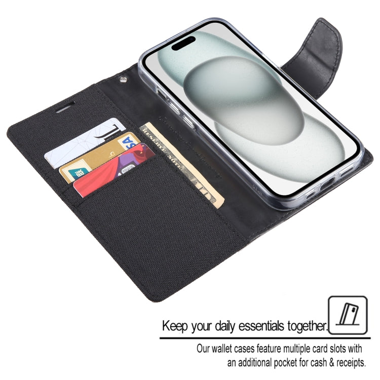 For iPhone 15 Plus GOOSPERY CANVAS DIARY Fabric Texture Flip Leather Phone Case(Blue) - HoMEdemic™ 