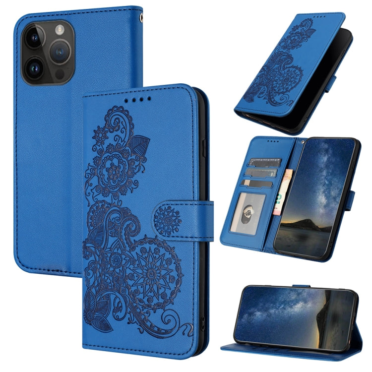 For iPhone 15 Pro Max Datura Flower Embossed Flip Leather Phone Case(Blue) - HoMEdemic™ 