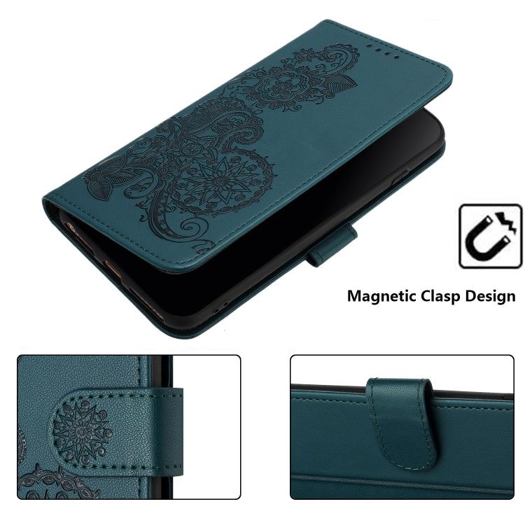 For iPhone 15 Pro Max Datura Flower Embossed Flip Leather Phone Case(Dark Green) - HoMEdemic™ 