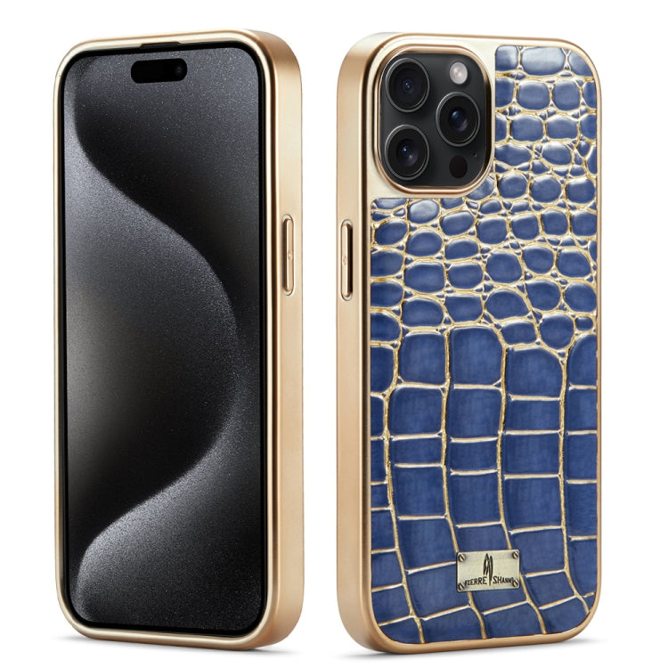 For iPhone 15 Pro Max Fierre Shann Crocodile Texture Electroplating PU Phone Case(Blue) - HoMEdemic™ 