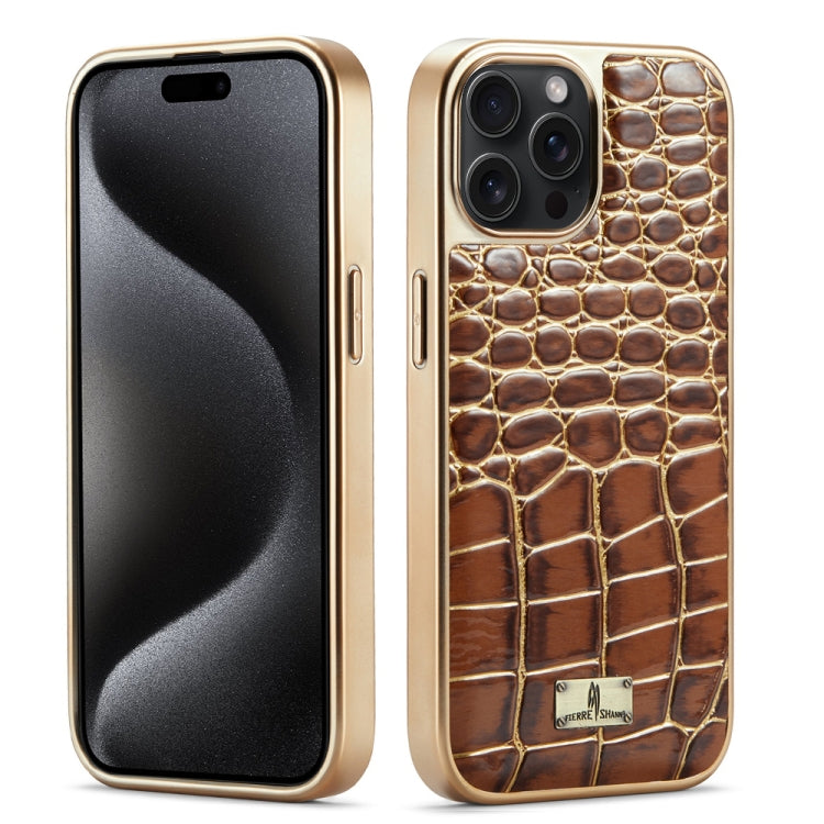 For iPhone 15 Pro Max Fierre Shann Crocodile Texture Electroplating PU Phone Case(Brown) - HoMEdemic™ 