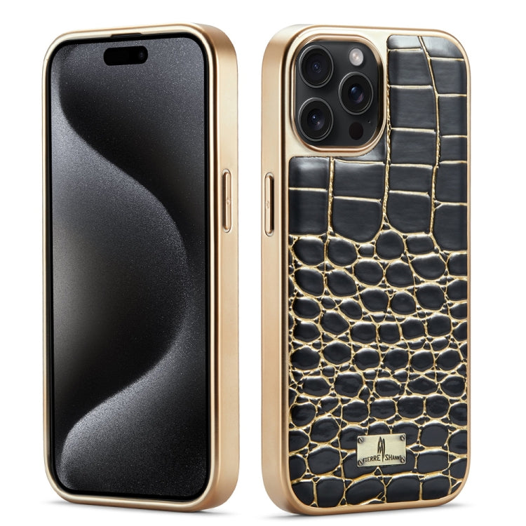 For iPhone 15 Pro Max Fierre Shann Crocodile Texture Electroplating PU Phone Case(Black) - HoMEdemic™ 