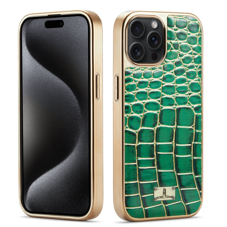 For iPhone 15 Pro Max Fierre Shann Crocodile Texture Electroplating PU Phone Case(Green) - HoMEdemic™ 
