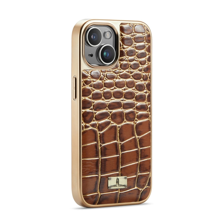 For iPhone 15 Plus Fierre Shann Crocodile Texture Electroplating PU Phone Case(Brown) - HoMEdemic™ 