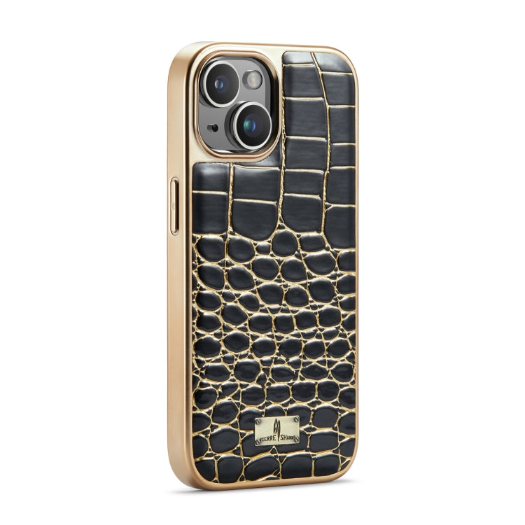 For iPhone 15 Plus Fierre Shann Crocodile Texture Electroplating PU Phone Case(Black) - HoMEdemic™ 