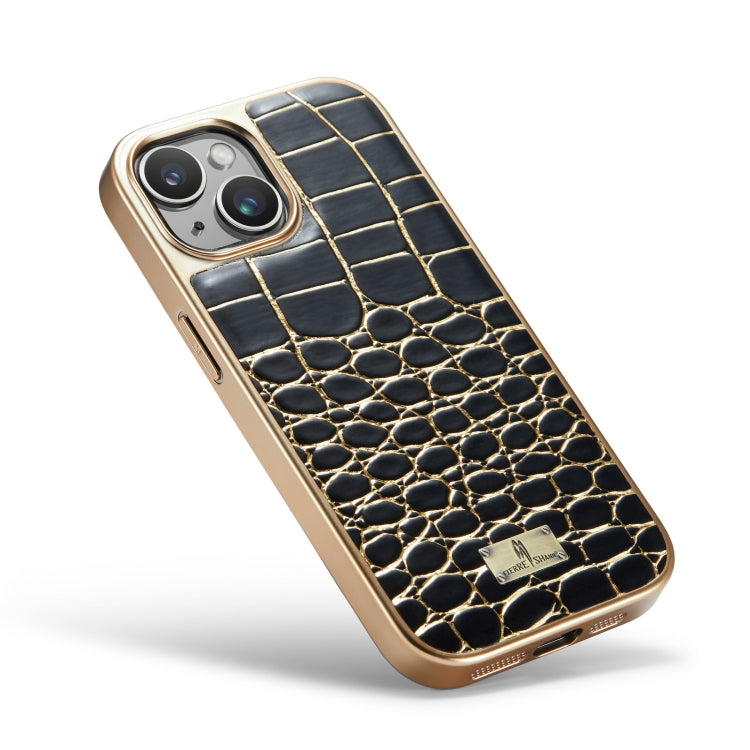For iPhone 15 Plus Fierre Shann Crocodile Texture Electroplating PU Phone Case(Black) - HoMEdemic™ 