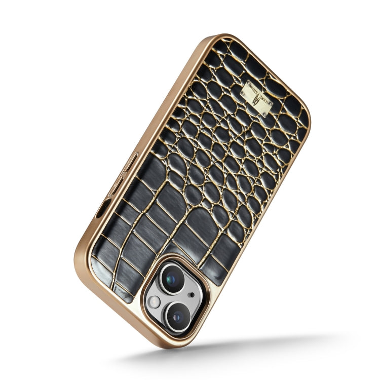 For iPhone 15 Plus Fierre Shann Crocodile Texture Electroplating PU Phone Case(Black) - HoMEdemic™ 
