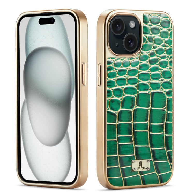 For iPhone 15 Plus Fierre Shann Crocodile Texture Electroplating PU Phone Case(Green) - HoMEdemic™ 