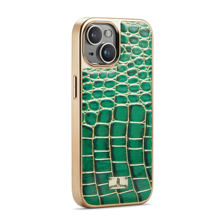 For iPhone 15 Plus Fierre Shann Crocodile Texture Electroplating PU Phone Case(Green) - HoMEdemic™ 